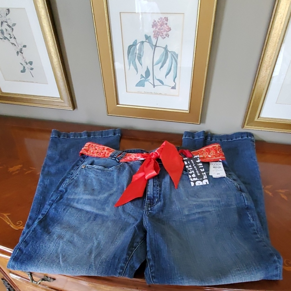 Zana Di Blue Women's Jeans with Red Waist Sash